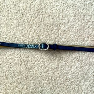 Ann Taylor belt. Size L. Denim blue w/snakeskin print. Silver buckle. Never worn